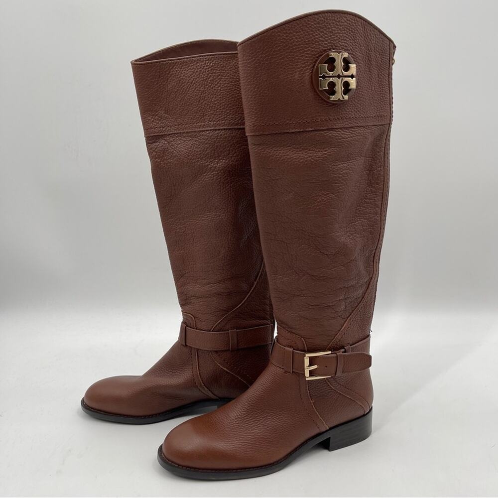 NEW TORY BURCH Boots Claire Tumbled Leather Tall Riding Boot Brown Zipper SZ 5 - Picture 3 of 15